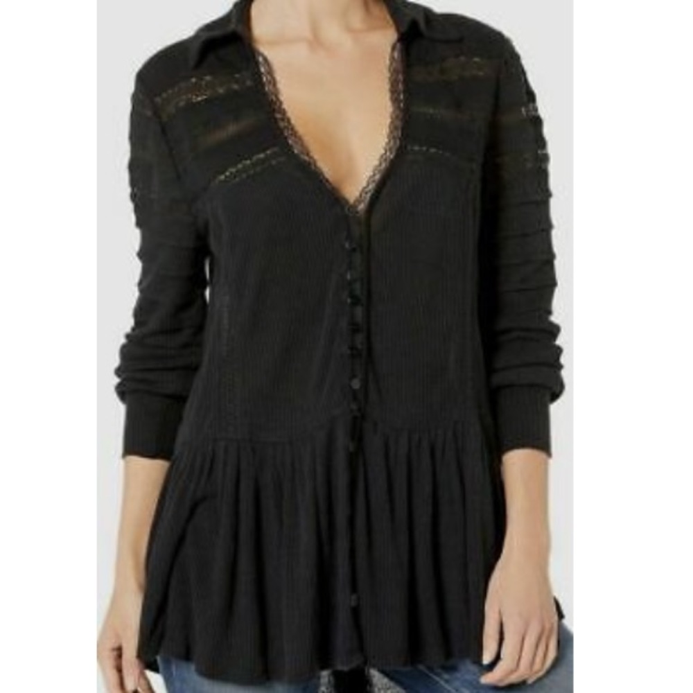 Free People Black Lace Tunic Small